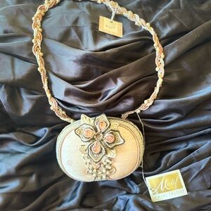 Mary Frances Gold and Tan Beaded Clutch